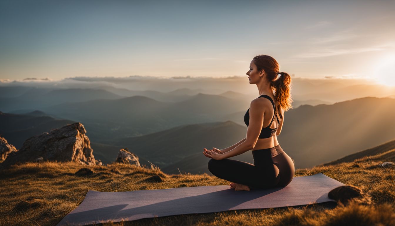 n the great outdoors, this woman centers herself, embodying balance.